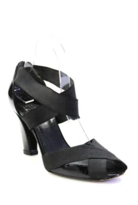 Stuart Weitzman Black Patent  Slide On Pump Block Heel Size 5 B Heels Elastic - Image 1 of 4