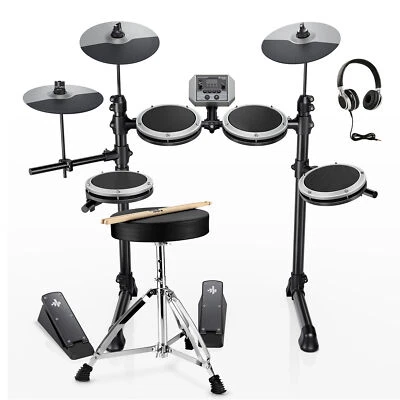 🥁 Donner DED-80 E-Drum Set mit leisen Mesh-Pads, 15 Drum-Kits 180 Sounds | Grau - Bild 1 von 4