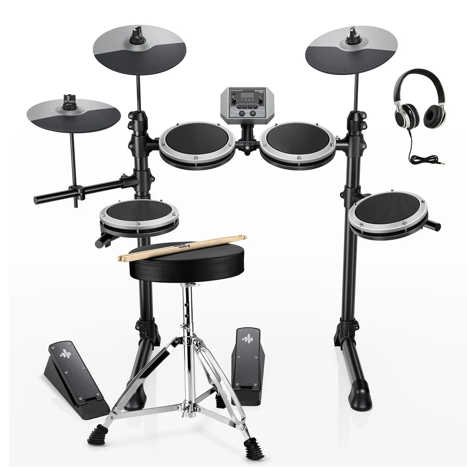  Donner DED-80 Electric Drum Set With Throne Headphones Melodics Lesson Gray