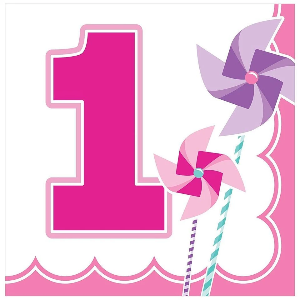 Turning One Girl Pinwheel Pink Kids 1st Birthday Party Paper Luncheon Napkins - Image 1 of 1