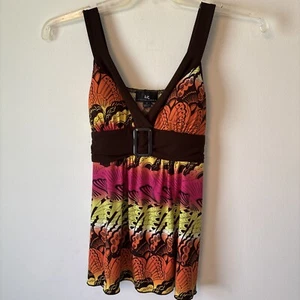 IZ Byer Medium Vintage Y2K Babydoll Top Grunge All Over Print Belted Women’s - Picture 1 of 9