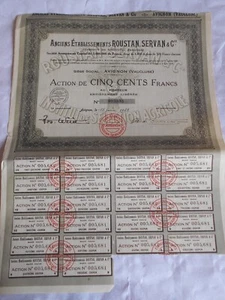 Vintage share certificate Stocks Bonds actions Roustan servan Cie farming 1928 - Picture 1 of 3