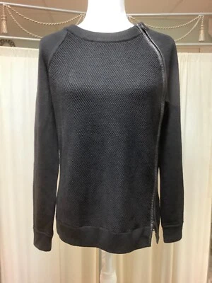 Suéter Pullover Vince Negro Lana Grande Cuero Borde Cremallera Texturizado S Foto 1 de 4