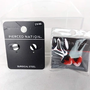 PIERCED NATION Lot Of 2 Sets Plugs, Earrings Gauges Brand New in package Red Blk - Picture 1 of 3