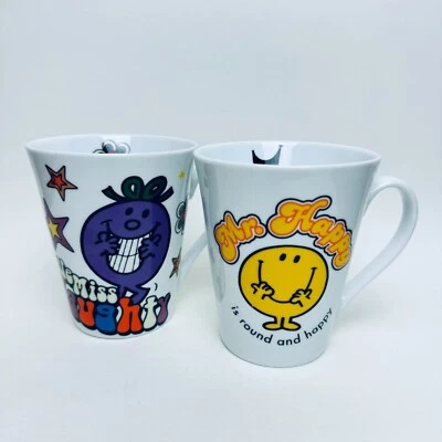 Mr Men and Little Miss 2008 Mug Pair 2x Cups Mr Happy Little Miss Naughty - Image 1 of 4