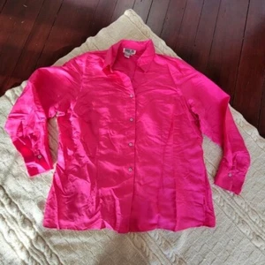 90er Jahre Robbie Bee Damen Seidenbluse mit Knopfleiste Größe 1X pink - Bild 1 von 10