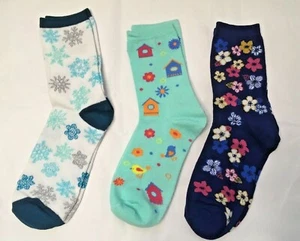 3 pares de calcetines para mujer talla 9-11 primavera verano invierno copo de nieve flor pajarera - Imagen 1 de 4