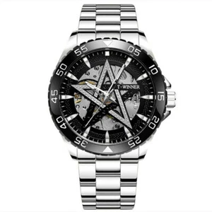 WINNER Herren Automatik Mechanische Armbanduhr Pentagramm Deko Edelstahlband - Bild 1 von 16