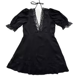 Olivaceous Lauren Nicole Women Dress Size L Black Satin Lace Whimsigoth Whichy - Picture 1 of 16