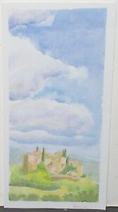 VERONICA SMALL TOWN HOME LANDSCAPE ORIGINAL WATERCOLOR PAINTING