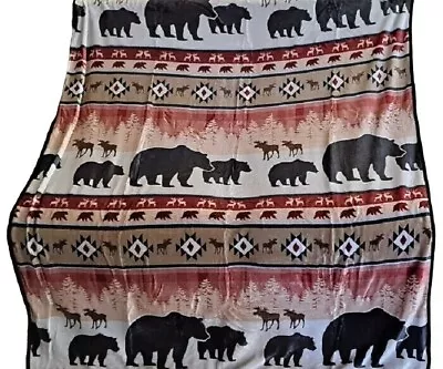 NU TRENDZ New Burgundy Red Lodge Plush Fleece Throw Gift Blanket Sherpa Bear Moose Outdoor