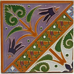 Victorian Fireplace Tile Earthenware Design by Lewis Foreman Maw & Co C1890 AE3 - Picture 1 of 3
