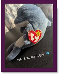 🌊 Echo the Dolphin Beanie Baby (1996) - Smooth Sailing & Tag - Tastic! 🐬 - Bild 1 von 11