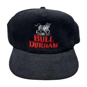 Cappello Berretto Bull Durham Snap Back Uomo Taglia Unica Nero Velluto a Coste Pubblicità - Foto 1 di 6