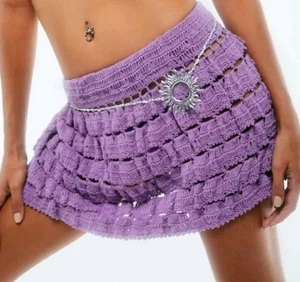 NWT! Mais x Frida Purple Handmade Crochet Mini Skirt 100% Cotton! M/L - Picture 1 of 3