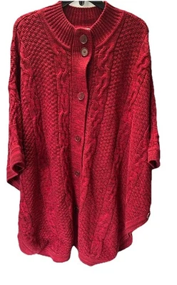 Poncho de malha Denim & Co. feminino tamanho 1X botão vermelho cabo frontal - Imagem 1 de 4