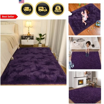 Purple Bedroom Rug 4x5.3 Feet Shaggy Fluffy Non Slip Area Rug for Living Room - Image 1 of 4
