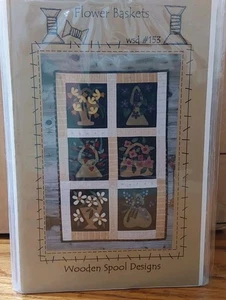 Wooden Spool Design Applique Quilt Pattern Flower Baskets WSD 153 - Picture 1 of 2