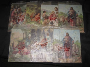 Vintage 7 komplette Bilderpuzzle Sacred Art Intarsien Concordia - Bild 1 von 2