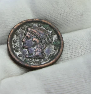 1854 US Large Cent 1 c F+ (Corrosion) - Picture 1 of 2