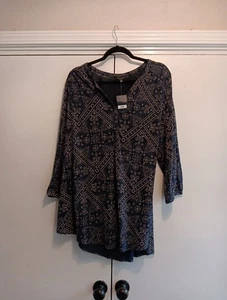 Neu mit Etikett! NEU! LUCKY BRAND Übergröße 3X blau Paisley Geo Bluse Top Tunika Damen - Bild 1 von 14