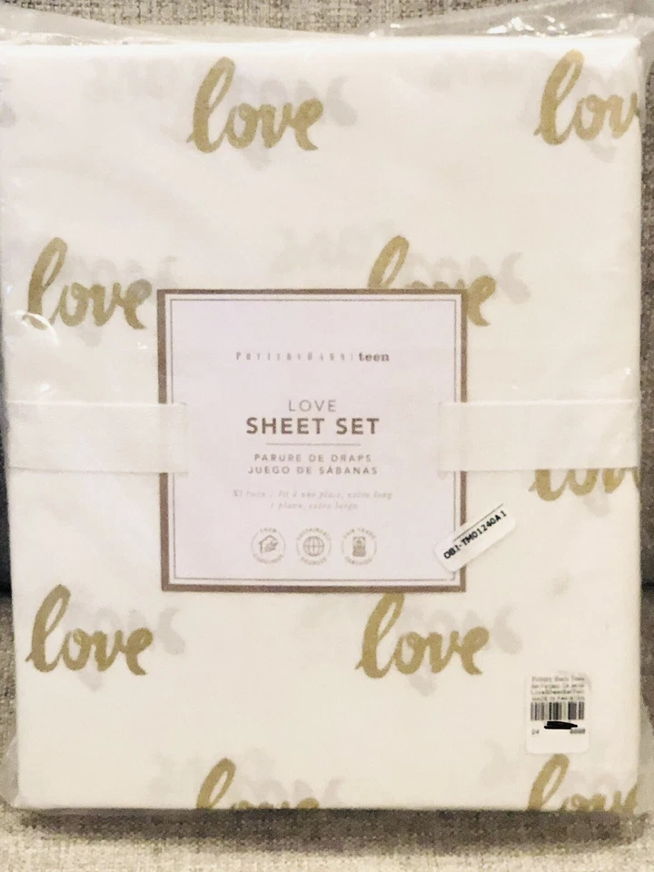 NUEVO Juego de sábanas dobles Pottery Barn para adolescentes doradas metálicas Love XL, San Valentín Foto 1 de 1
