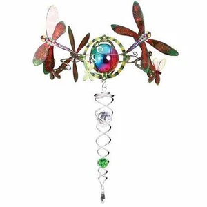 Iron Stop Gazing Ball 3D DRAGONFLY Topper Silver Twister Green Crystal -RRP £30 - Picture 1 of 1
