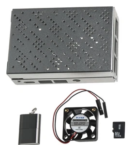 Funda metálica Raspberry Pi4 con ventilador integrado y 32 GB MicroSD y lector de tarjetas - Imagen 1 de 4