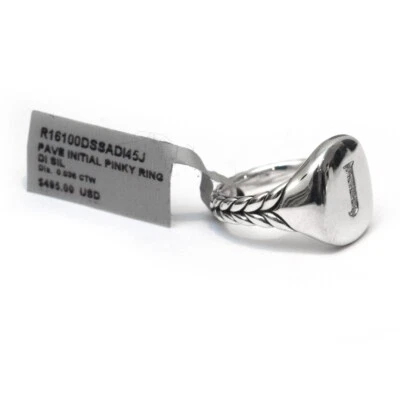 Anillo DAVID YURMAN Nuevo Pavé Inicial Letra J Pinky en Diamante y Plata Talla 4.5 Foto 1 de 4