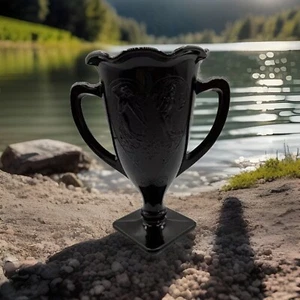 1930s L.E. Smith Black Amethyst Glass Trophy Vase No Chips Or Cracks - Picture 1 of 4