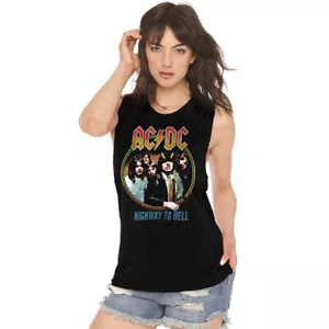 ACDC Womens Tank Top Highway to Hell Metal Rock N Roll Sleeveless New Black - Picture 1 of 3