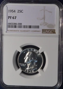 1954 Proof Washington Silver Quarter NGC PF 67 - Picture 1 of 2