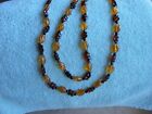 Vintage And Stunning Long  Amber & Topaz Glass Beaded Necklace -44 Inches