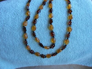 Vintage and Stunning Long Amber & Topaz Glass Beaded Necklace -44 Inches - Picture 1 of 2