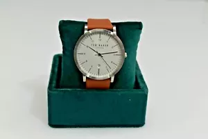 Nuevo reloj Ted Baker Samuel cuero bronceado esfera plateada SS TE15088002 $155 - Imagen 1 de 6