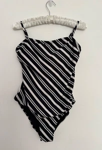 John Lewis Swimsuit Women's Black & White Diagonal Stripe Removeable Straps - 14 - Picture 1 of 6