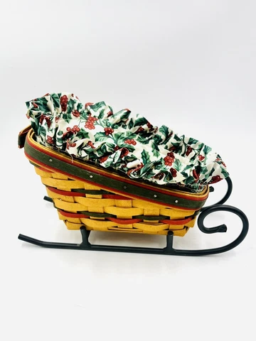 Longaberger Basket Santa's Little Helper Sleigh Wrought Iron Stand Liner 1998 Cover