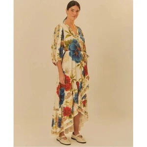 Neu mit Etikett - Farm Rio Maxi Wickelkleid Blumenmuster Sofia mehrfarbig V-Ausschnitt Größe Medium - Bild 1 von 10