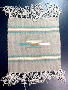 Gewebte Tischmatte Teppich 9" x 12" grau Südwest-Stil mit Fransen - Bild 1 von 2