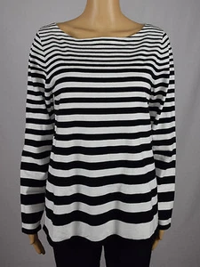 Tommy Hilfiger Womens Black White Long Sleeve Striped Top L - Picture 1 of 4