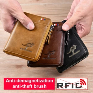 Cartera de cuero con bloqueo RFID para hombres Portatarjetas de crédito Cartera con cremallera Impermeable - Imagen 1 de 18