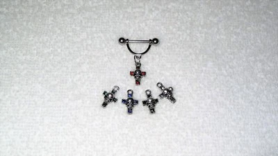 Cruz Calavera Pezón Anillo Cuerpo Joyería Barbell Vendido como Par Pezones Cristal Foto 1 de 4