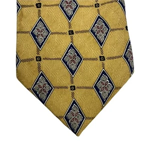 Woodward Mens Tie Gold Diamond Geometric 100 Percent Silk Neckwear 4"W x 58" L - Picture 1 of 9