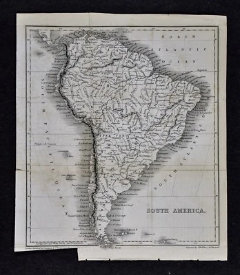 1824 Hall Map South America Brazil Argentina Peru Colombia Patagonia Chile  - Image 1 of 2