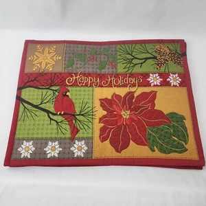 Set Of 4 St Nicholas Square Placemats Poinsettia Quilted Embroidered Holiday - Picture 1 of 16