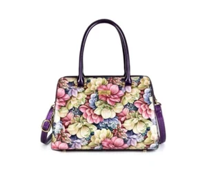 NEW SERENADE ANGELIQUE GRIP HANDLE PURPLE MULTI PATENT GENUINE LEATHER HANDBAG - Picture 1 of 7