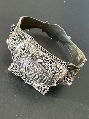 Ancien Bracelet tank ethnique kabyle Argent Massif Silver Maille Jonc art deco  - Photo 1/4
