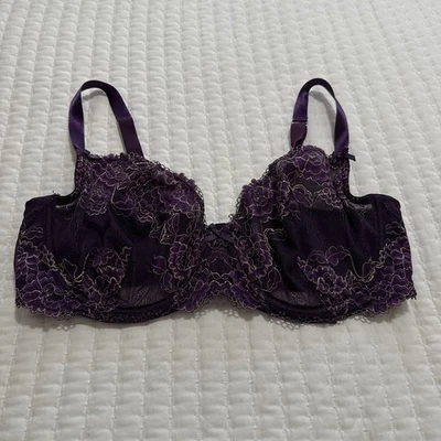 Sutiã Cacique 40DDD roxo floral renda metálico sem forro balconette com aro - Imagem 1 de 4
