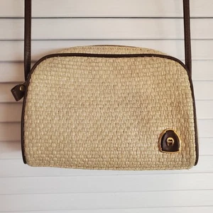 Vtg 90s Etienne Aigner Bag Crossbody Woven Straw Beige/Natural Brown Boho Gypsy - Picture 1 of 20