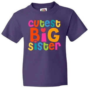 Inktastic Cutest Big Sister Youth T-Shirt Colorful Heart Bright Sibling Tee Kids - Picture 1 of 9